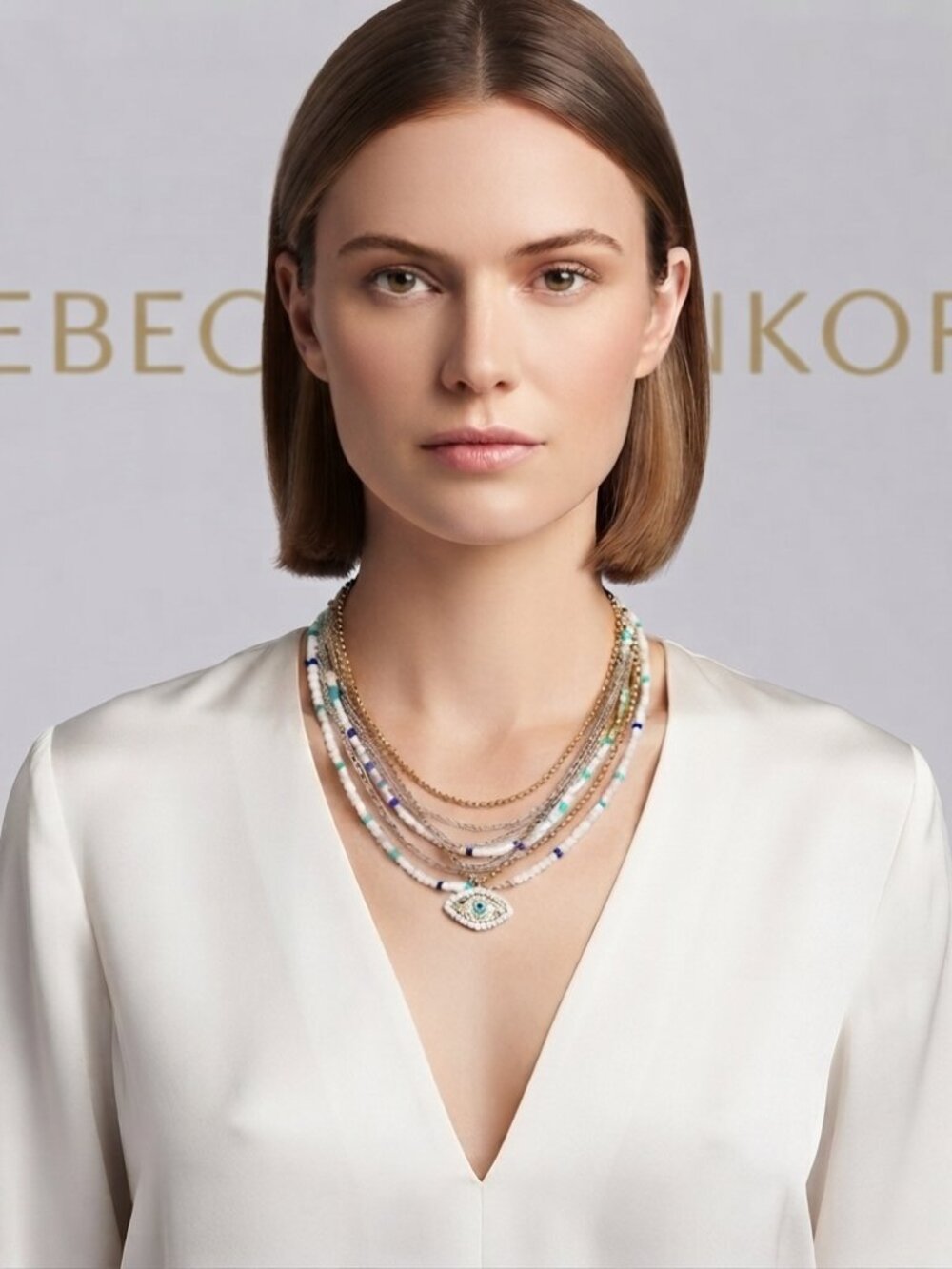 Rebecca Minkoff - Layered Beads Evil Eye Necklace (Turquoise Multi)